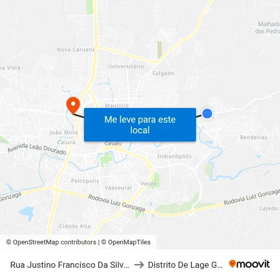 Rua Justino Francisco Da Silva, 1390 to Distrito De Lage Grande map