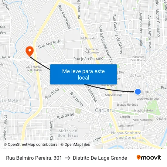 Rua Belmiro Pereira, 301 to Distrito De Lage Grande map