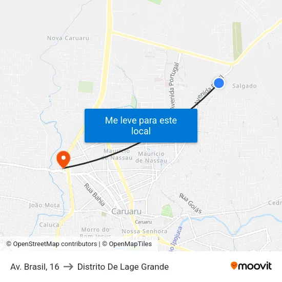 Av. Brasil, 16 to Distrito De Lage Grande map