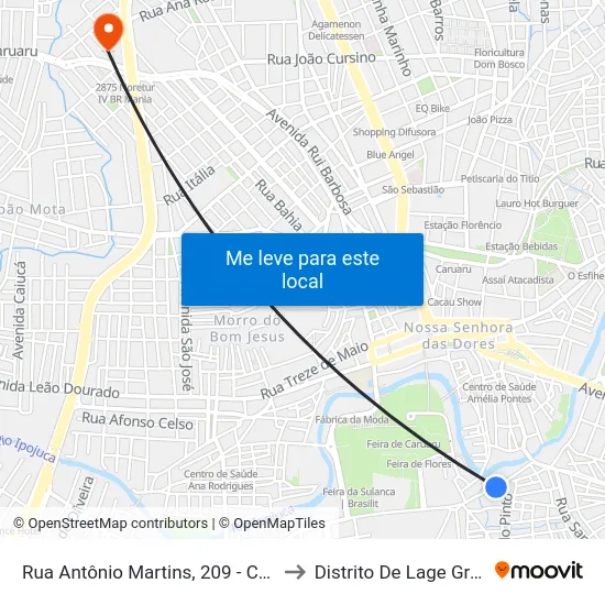Rua Antônio Martins, 209 - Caruaru to Distrito De Lage Grande map