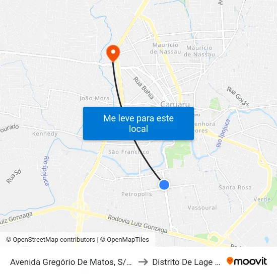 Avenida Gregório De Matos, S/N - Caruaru to Distrito De Lage Grande map