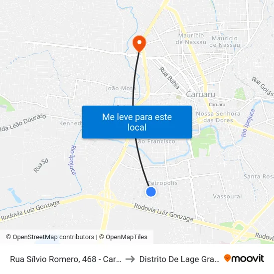 Rua Sílvio Romero, 468 - Caruaru to Distrito De Lage Grande map