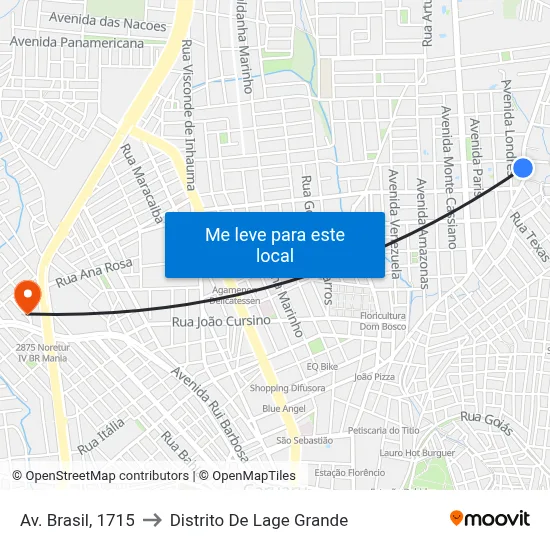 Av. Brasil, 1715 to Distrito De Lage Grande map
