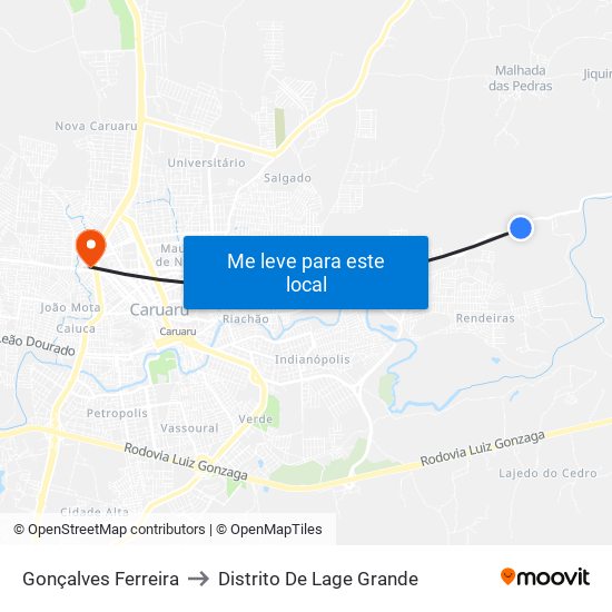 Gonçalves Ferreira to Distrito De Lage Grande map