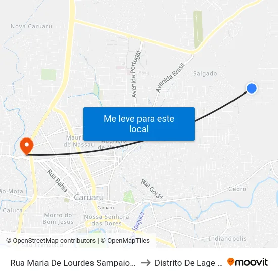 Rua Maria De Lourdes Sampaio Carneiro 12 to Distrito De Lage Grande map