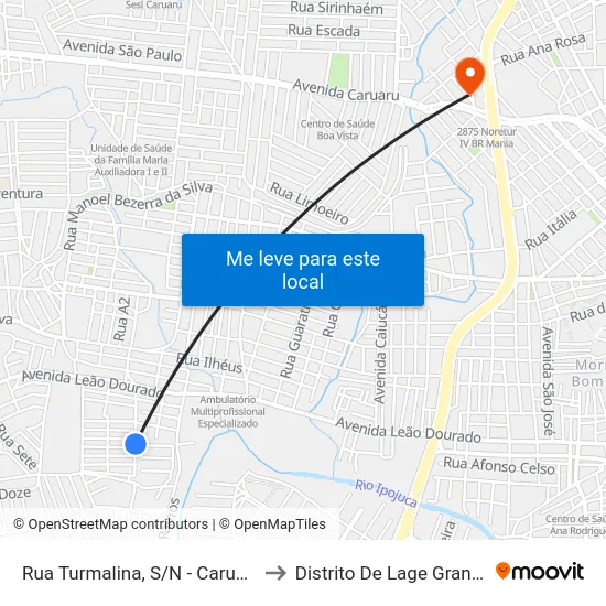Rua Turmalina, S/N - Caruaru to Distrito De Lage Grande map