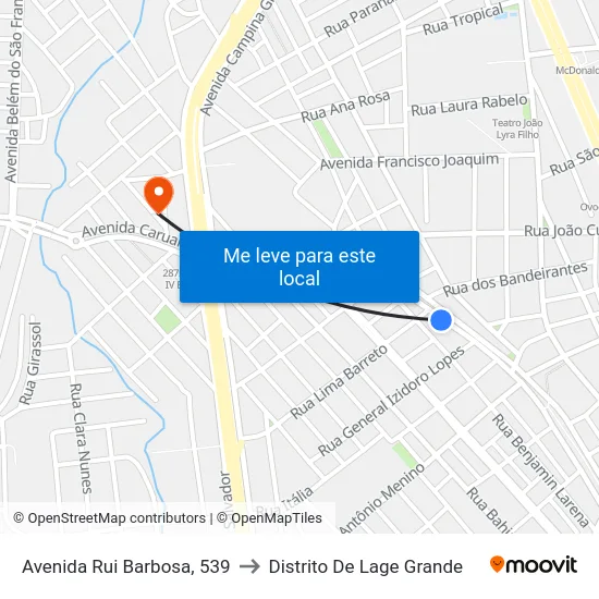 Avenida Rui Barbosa, 539 to Distrito De Lage Grande map