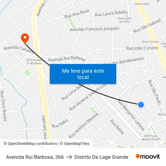 Avenida Rui Barbosa, 366 to Distrito De Lage Grande map