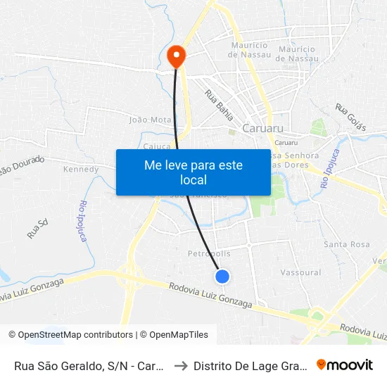 Rua São Geraldo, S/N - Caruaru to Distrito De Lage Grande map