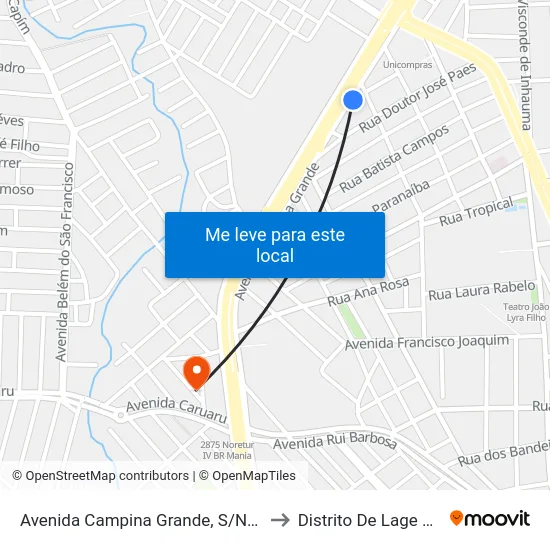 Avenida Campina Grande, S/N - Caruaru to Distrito De Lage Grande map