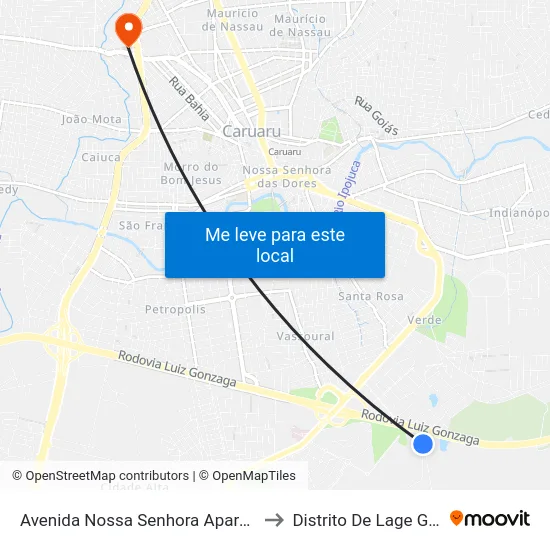 Avenida Nossa Senhora Aparecida 90 to Distrito De Lage Grande map