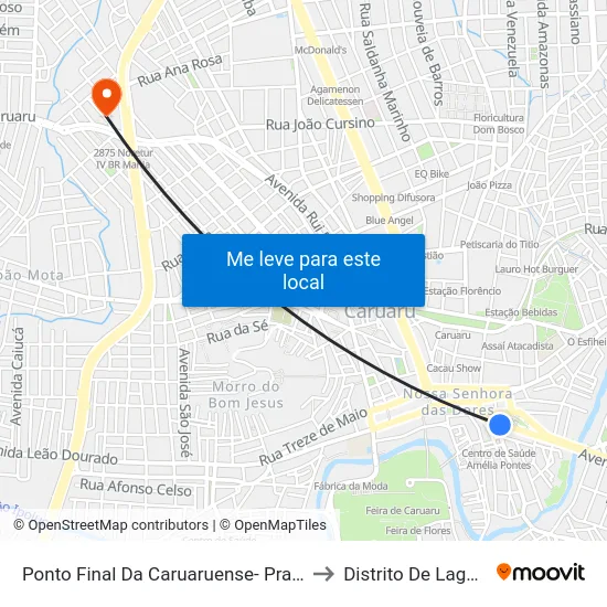 Ponto Final Da Caruaruense- Praça Do Rosário to Distrito De Lage Grande map