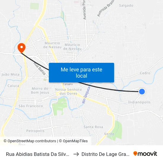 Rua Abidias Batista Da Silva 85 to Distrito De Lage Grande map