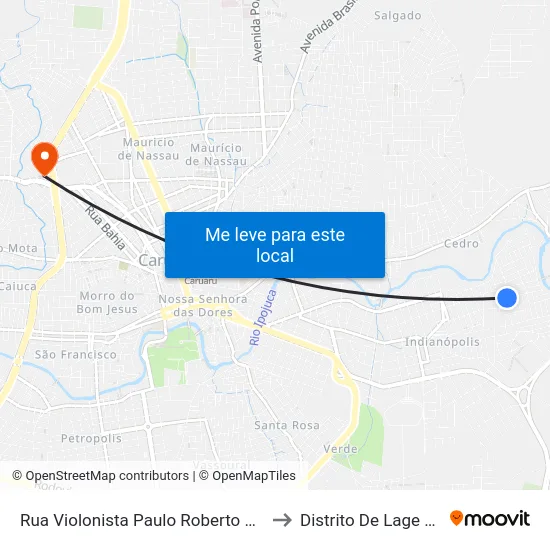 Rua Violonista Paulo Roberto Da Silva 70 to Distrito De Lage Grande map