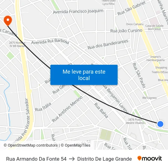 Rua Armando Da Fonte 54 to Distrito De Lage Grande map