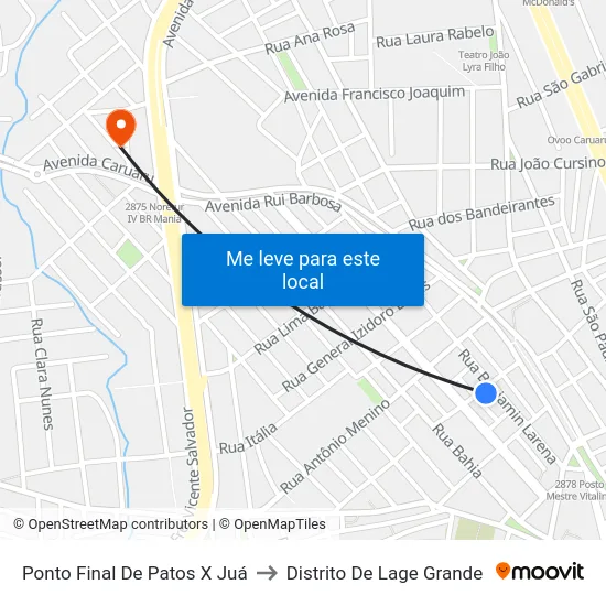 Ponto Final De Patos X Juá to Distrito De Lage Grande map