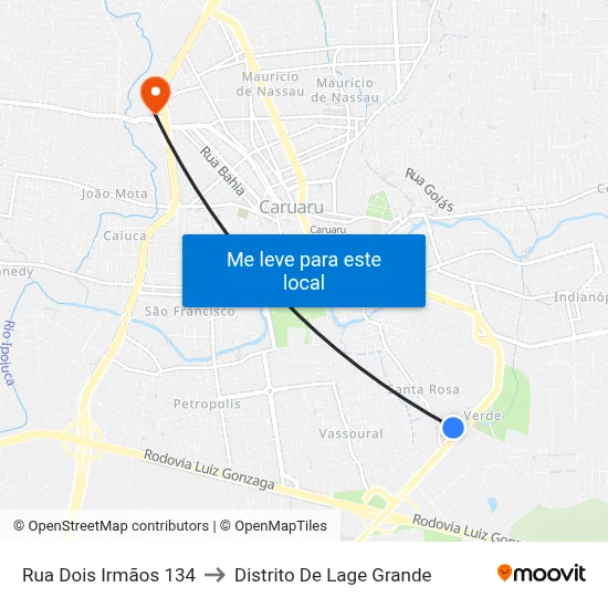 Rua Dois Irmãos 134 to Distrito De Lage Grande map