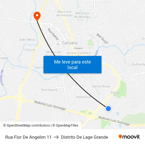 Rua Flor De Angelim 11 to Distrito De Lage Grande map
