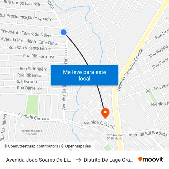 Avenida João Soares De Lira 4 to Distrito De Lage Grande map