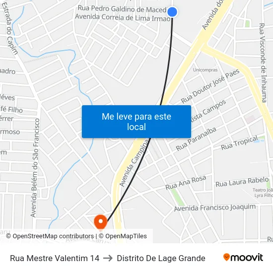 Rua Mestre Valentim 14 to Distrito De Lage Grande map