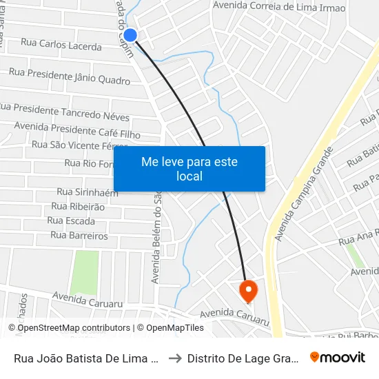 Rua João Batista De Lima 320 to Distrito De Lage Grande map