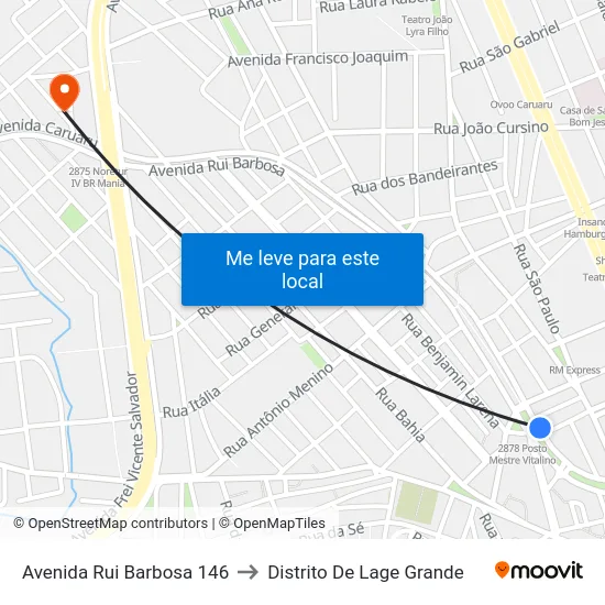 Avenida Rui Barbosa 146 to Distrito De Lage Grande map