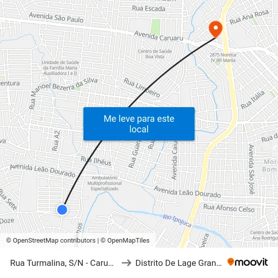 Rua Turmalina, S/N - Caruaru to Distrito De Lage Grande map