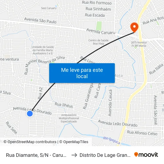 Rua Diamante, S/N - Caruaru to Distrito De Lage Grande map