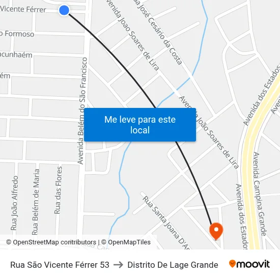 Rua São Vicente Férrer 53 to Distrito De Lage Grande map