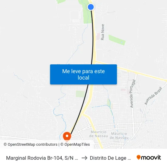 Marginal Rodovia Br-104, S/N - Caruaru to Distrito De Lage Grande map
