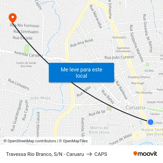 Travessa Rio Branco, S/N - Caruaru to CAPS map