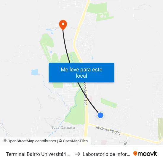 Terminal Bairro Universitário | Maternidade De Caruaru to Laboratorio de informatica - UFPE /CAA map