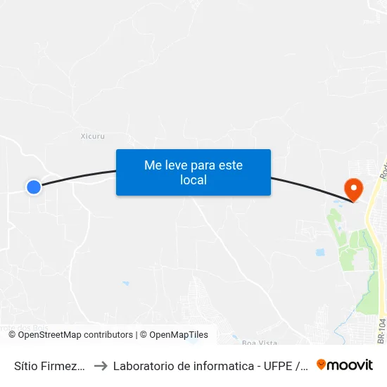 Sítio Firmeza 6 to Laboratorio de informatica - UFPE /CAA map