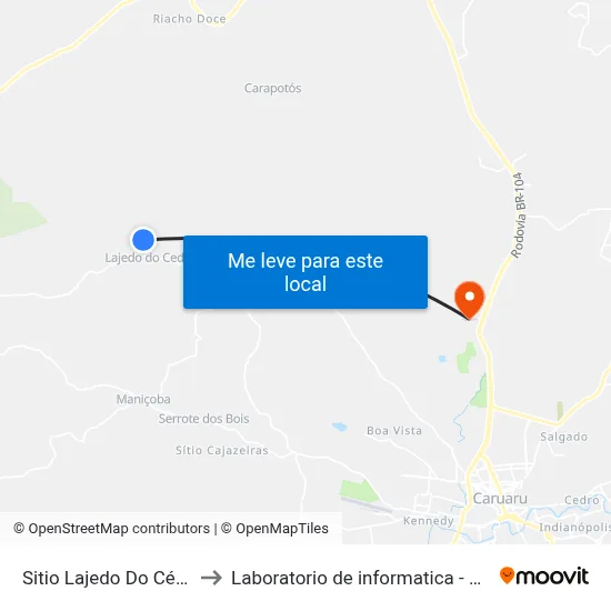 Sitio Lajedo Do Cédro 187 to Laboratorio de informatica - UFPE /CAA map