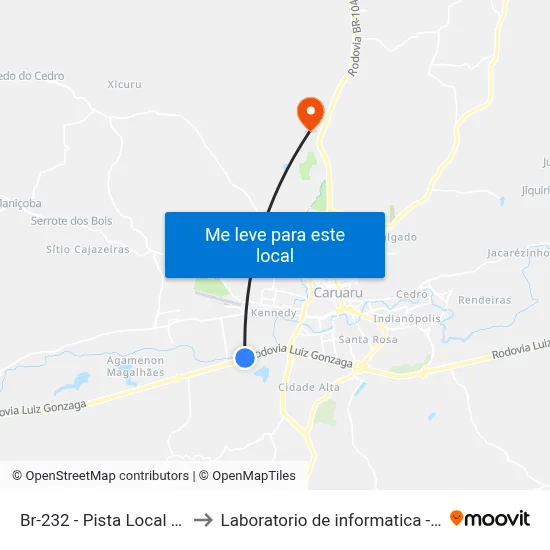 Br-232 - Pista Local | Posto Br to Laboratorio de informatica - UFPE /CAA map