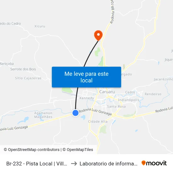 Br-232 - Pista Local | Villa Vale Do Ipojuca to Laboratorio de informatica - UFPE /CAA map