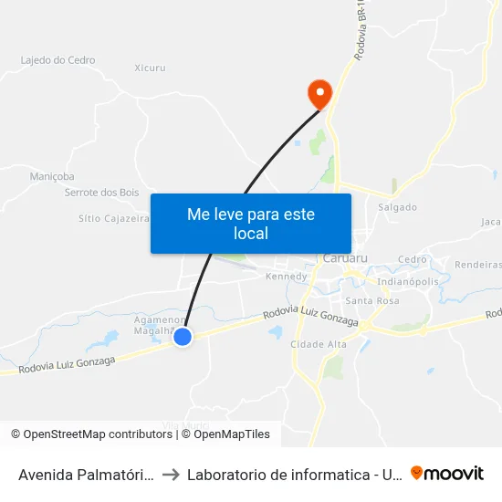 Avenida Palmatória 1000 to Laboratorio de informatica - UFPE /CAA map