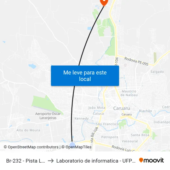 Br-232 - Pista Local to Laboratorio de informatica - UFPE /CAA map