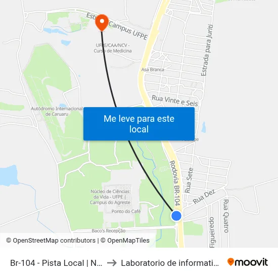 Br-104 - Pista Local | Novo Nordeste to Laboratorio de informatica - UFPE /CAA map