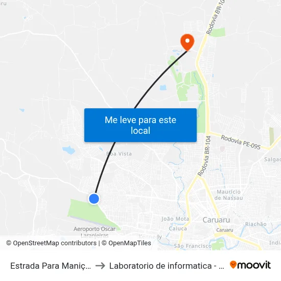 Estrada Para Maniçoba 334 to Laboratorio de informatica - UFPE /CAA map