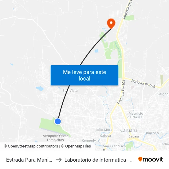 Estrada Para Maniçoba 99 to Laboratorio de informatica - UFPE /CAA map