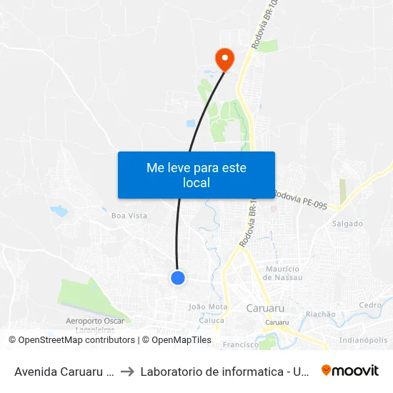 Avenida Caruaru 175 A to Laboratorio de informatica - UFPE /CAA map