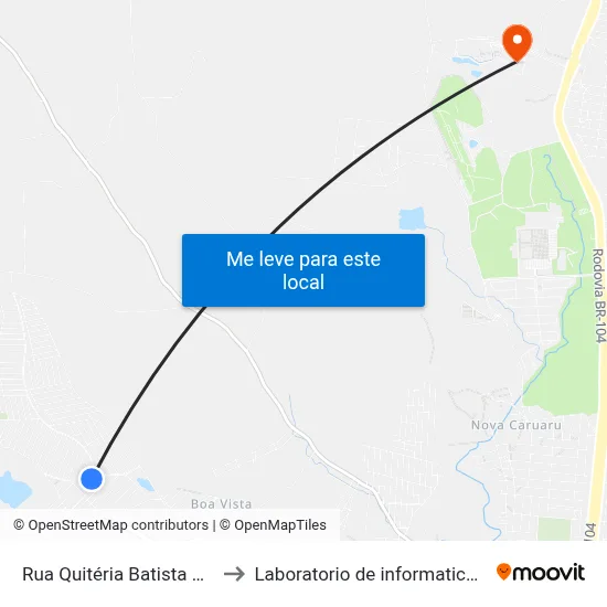 Rua Quitéria Batista De Souza 89 to Laboratorio de informatica - UFPE /CAA map