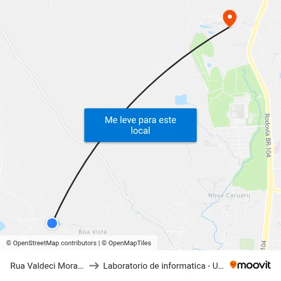 Rua Valdeci Moraes 383 to Laboratorio de informatica - UFPE /CAA map