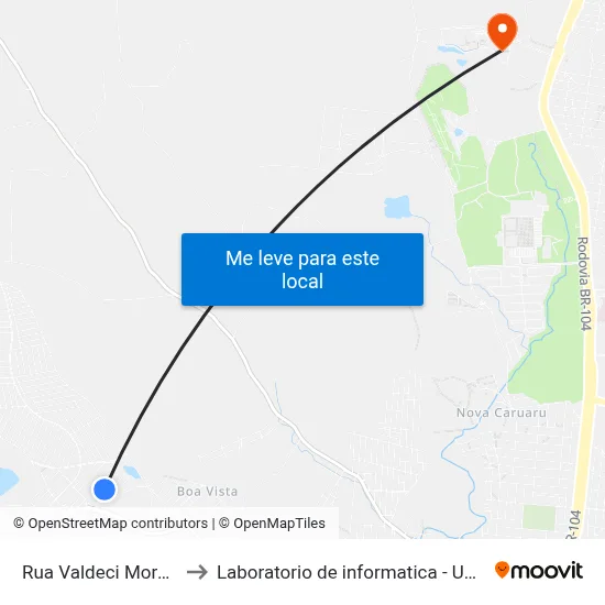 Rua Valdeci Moraes 46 to Laboratorio de informatica - UFPE /CAA map