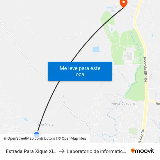 Estrada Para Xique Xique 1641 A to Laboratorio de informatica - UFPE /CAA map