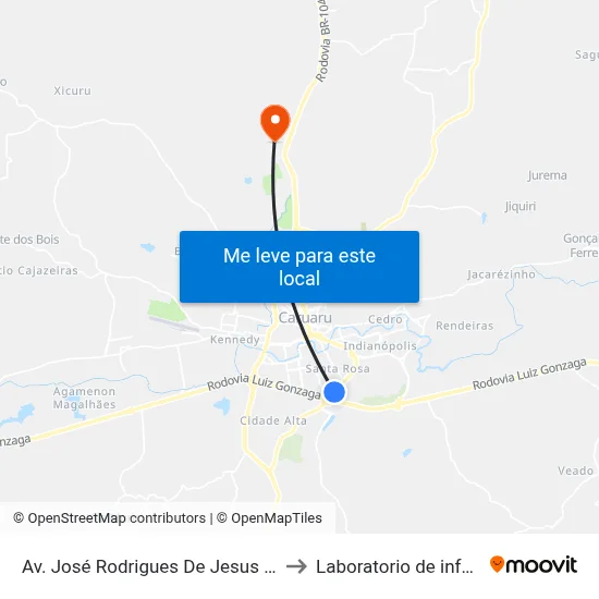 Av. José Rodrigues De Jesus | Hospital Da Mulher Do Agreste to Laboratorio de informatica - UFPE /CAA map