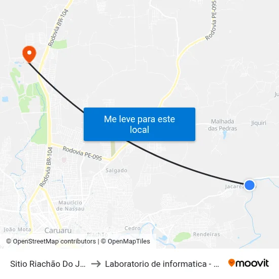 Sitio Riachão Do Jacaré 4 to Laboratorio de informatica - UFPE /CAA map