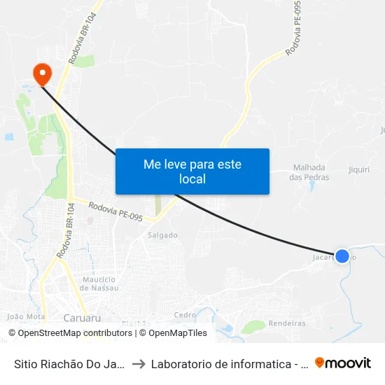 Sitio Riachão Do Jacaré 285 to Laboratorio de informatica - UFPE /CAA map