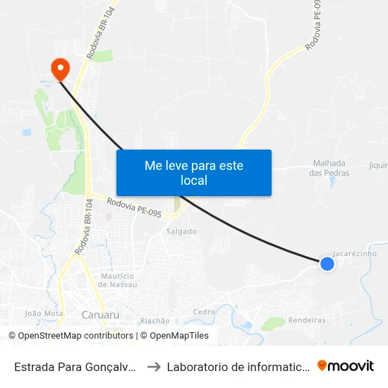 Estrada Para Gonçalves Ferreira 18 to Laboratorio de informatica - UFPE /CAA map